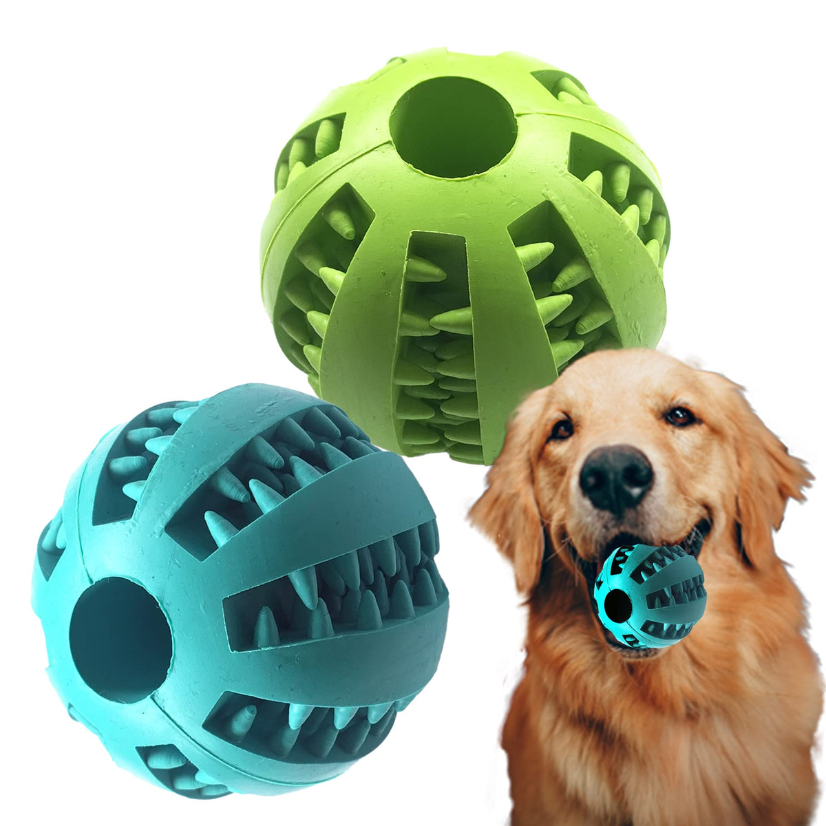 Spike-Chew Dual Puzzle Dog Balls - Treat Dispensing and Teething Set