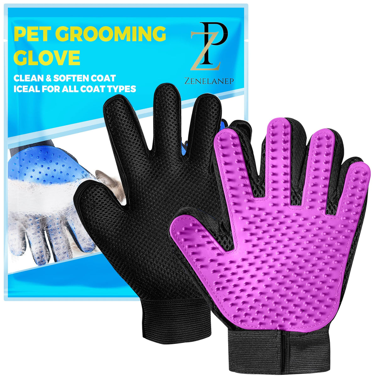 Zenelanep Supreme Pet Grooming Gloves - Pet Hair Removal Mittens for All Animals